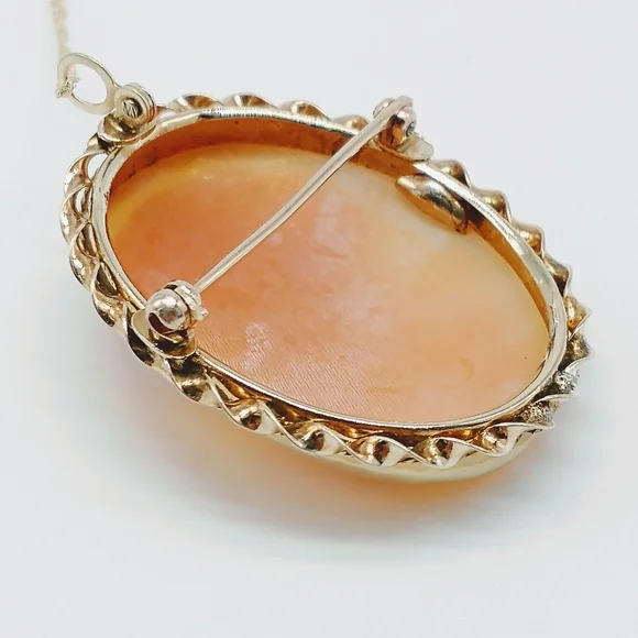 Vintage 14k Carved Shell Cameo Brooch Pendant Necklace - Picture 5 of 9